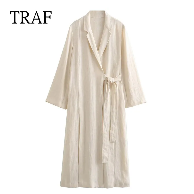 

Женская льняная куртка с поясом, с разрезом, на осень