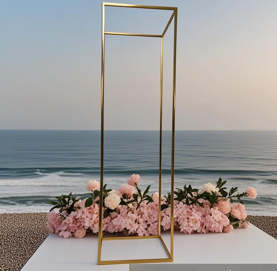 Wedding Arch Shiny Gold Iron Column, Plinth Ballon Arch, Birthday Stage Background, Booth Prop, Metal Square Frame