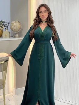 Jalabiya Middle Kaftan Women Eid Muslim Belt Dress Dubai Robe Islamic Abaya Turkey Party Dresses