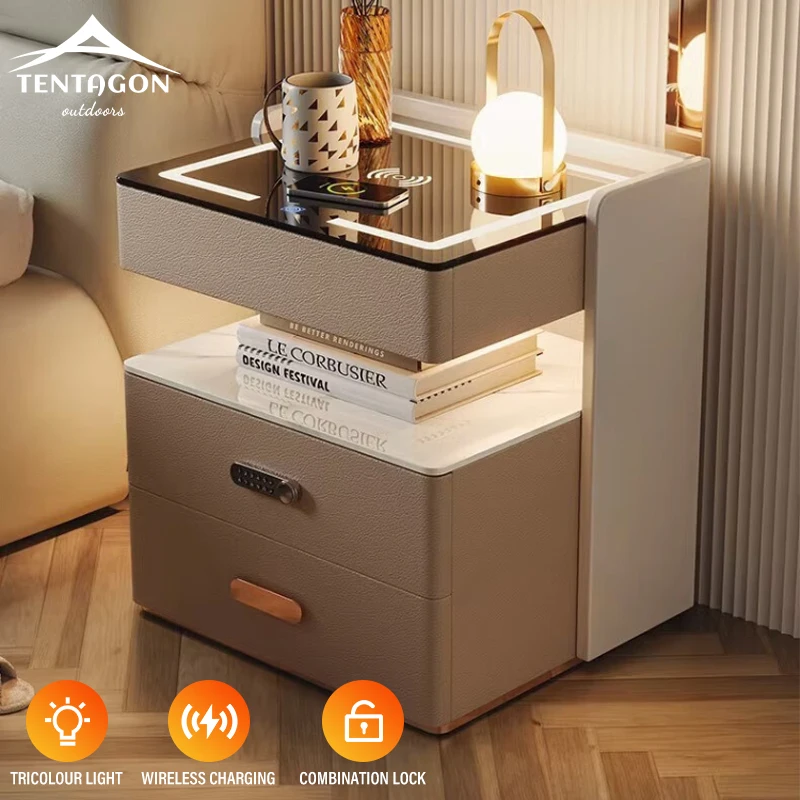 Multifunctional Intelligence Headboards Simple Modern Bedroom Nordic Log Storage Wireless Charging Bluetooth Speaker Nightstands