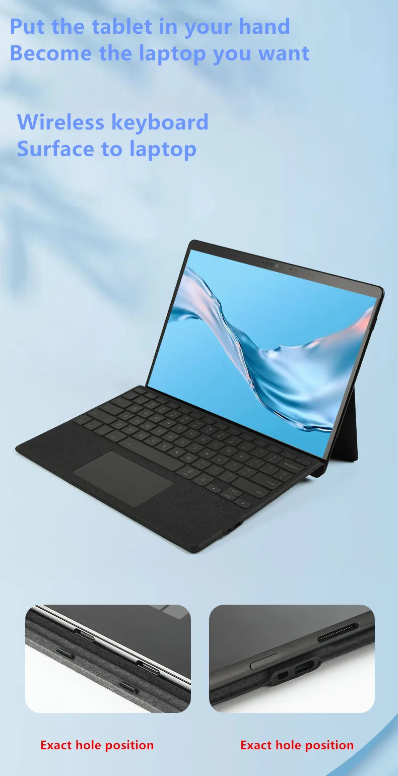 Wireless Keyboard Magnetic Bluetooth-compatible 5.1 7 Colors Backlit Trackpad Keypad for Microsoft Surface Pro 8/9/11/X