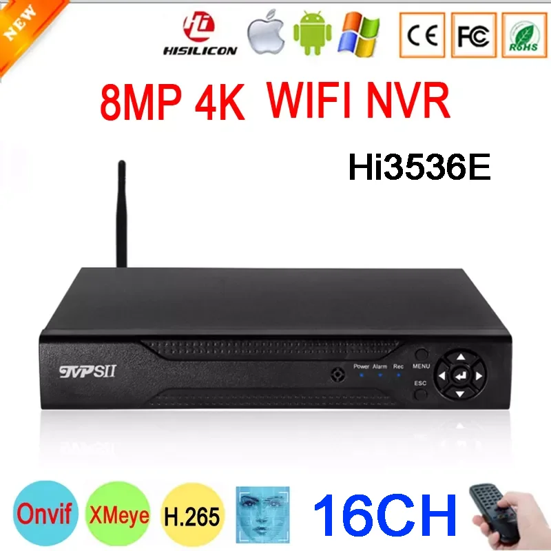 12V 3A Hi3536E XMeye Audio H.265+ 8MP 16CH 16 Channel 10CH Face Detection Onvif IP CCTV WIFI DVR NVR Video Recorder System