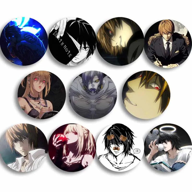Japanese-Anime-Death-Note-Enamel-Pins-Tinplate-Round-Brooch-L-Killer ...