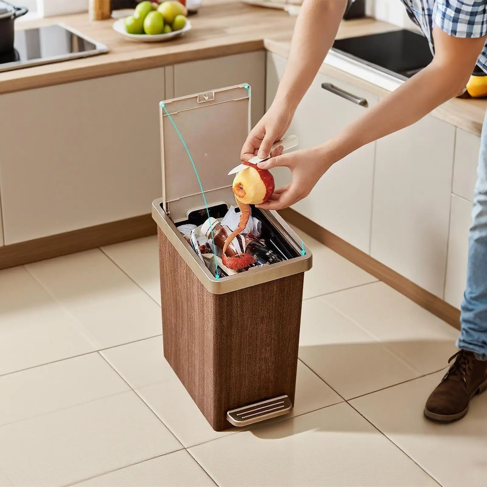 부엌 쓰레기통 스텝 쓰레기통(소프트 클로즈 풋 페달 포함) 슬림 쓰레기통 거실 욕실 차고 기숙사 방용 쓰레기통