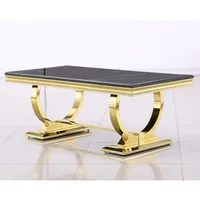 Gold Coffee Table for Living Room,48" Black Rectangle Living Room Table with Gorgeous Gold Double U-Base,Luxury Coffee Table 2