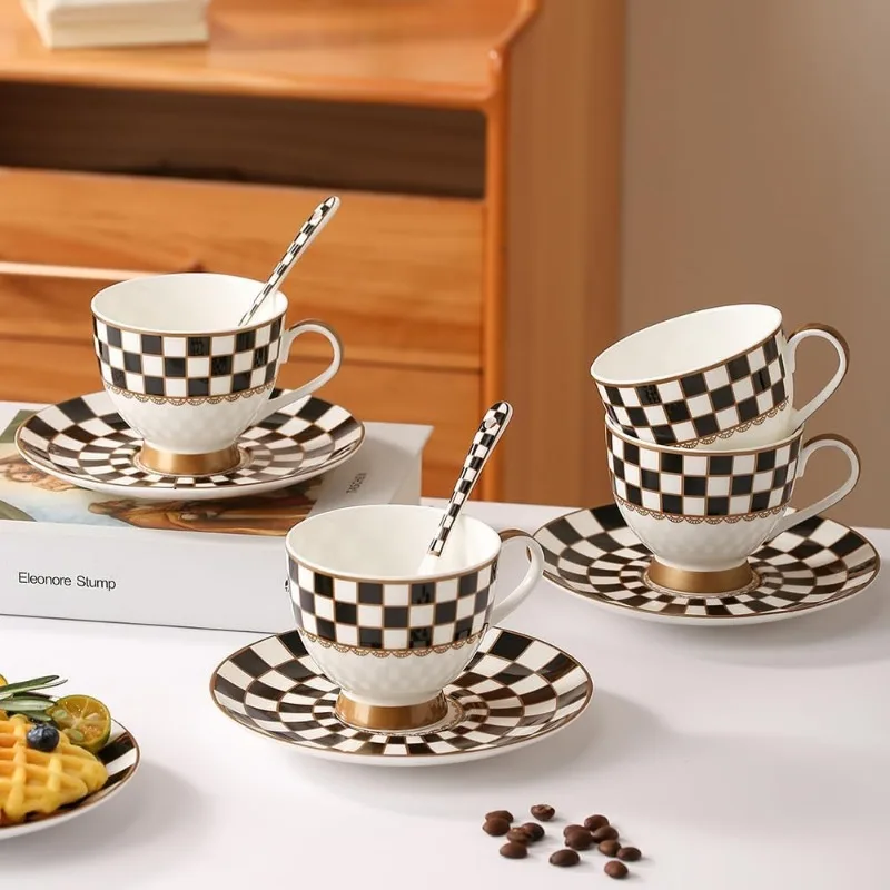 Black and White Checker Van Gogh Cups and Saucers Set of 6 teapot cup set coffee cup saucer set