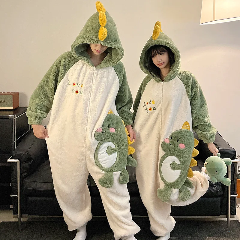 Women Bodysuit Cartoon Cute Dinosaur Women's Hooded Sleepwear Kigurumi Unicorn Winter Cosplay Pijama Jumpsuit Female Christmas Party Loungewear