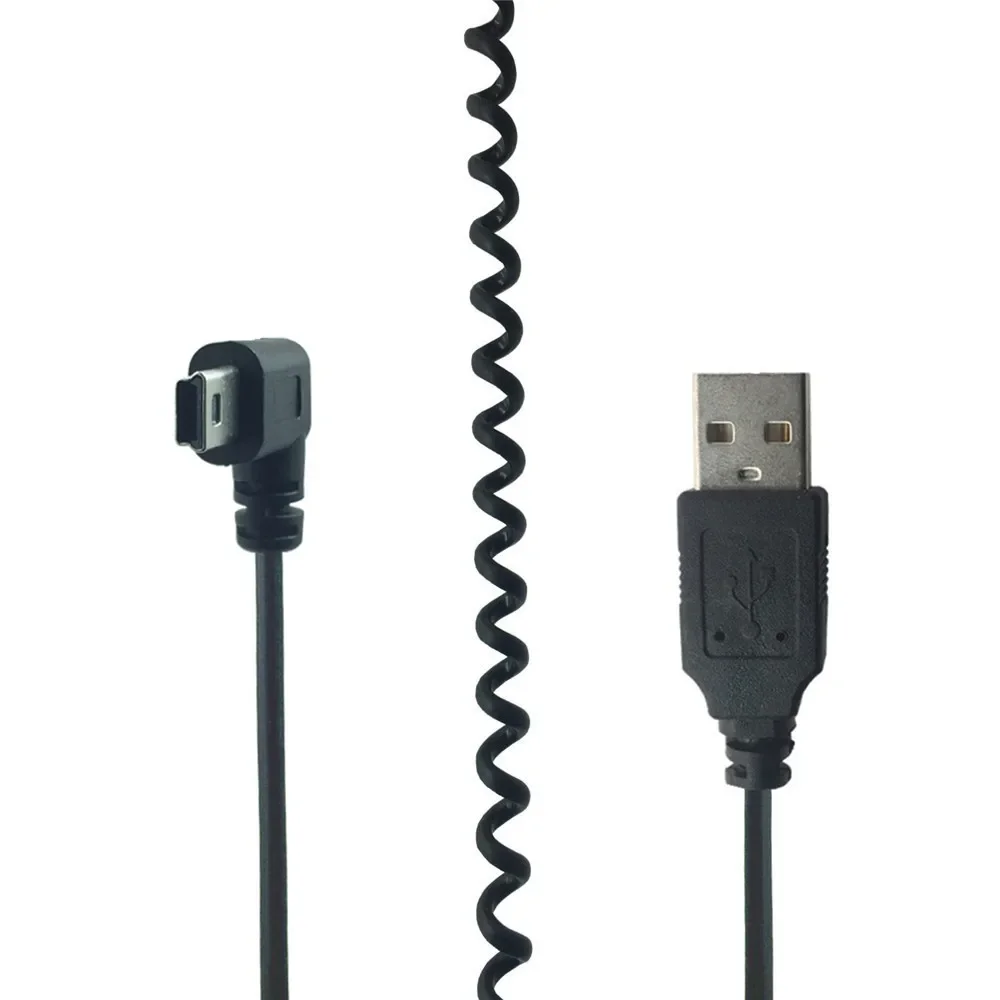 90 Degree Left Right Angle Elbow Spring Coiled USB 2.0 Male to Mini USB Data Sync Fast Charger Cable for GPS MP3 Tachograph