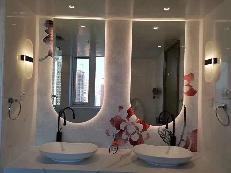 Description Picture 4 of itemFrench Glass Bath Mirrors for Toilet Wall-mounted Dressing Touch Screen Mirrors Light Luxury Arched Design Mirrors for Bedroom