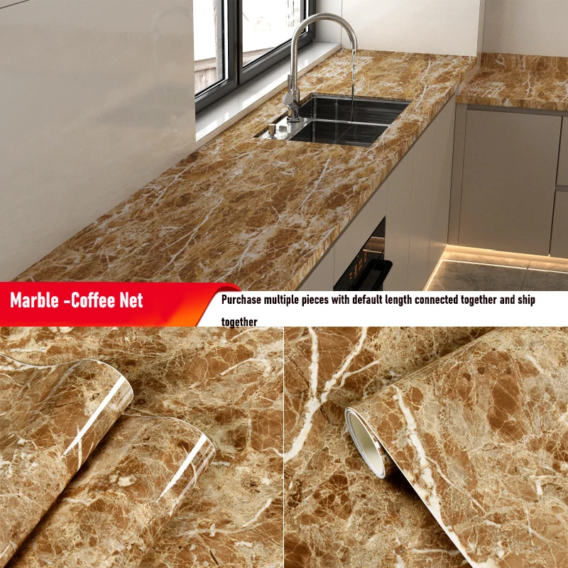 Marble Sticker Kitchen Oil-Proof Film Stove Waterproof Moisture-Proof Self-Adhesive Wallpaper Countertop Cabinet Renovation Tile 5