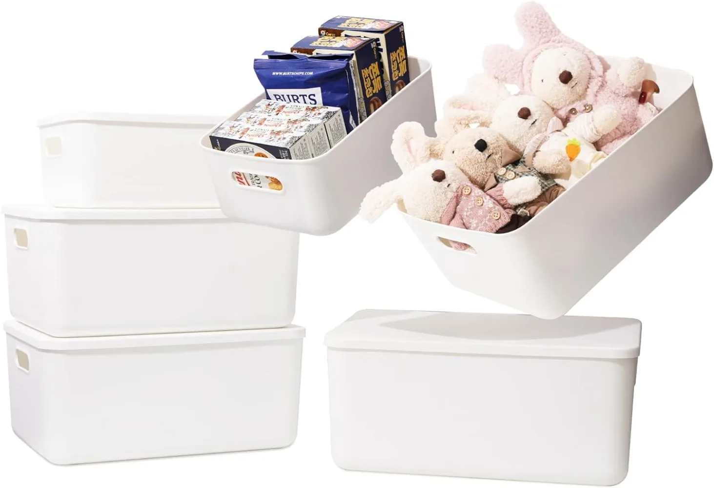 

Plastic Storage Baskets Bins Boxes With Lids,Organizing Container White Storage Organizer Bins For Shelves Drawers Desktop