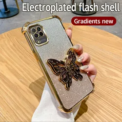 Elegant Glitter Shockproof Butterfly Holder Phone Case - Plating Finish for M22 4G (Gold)
