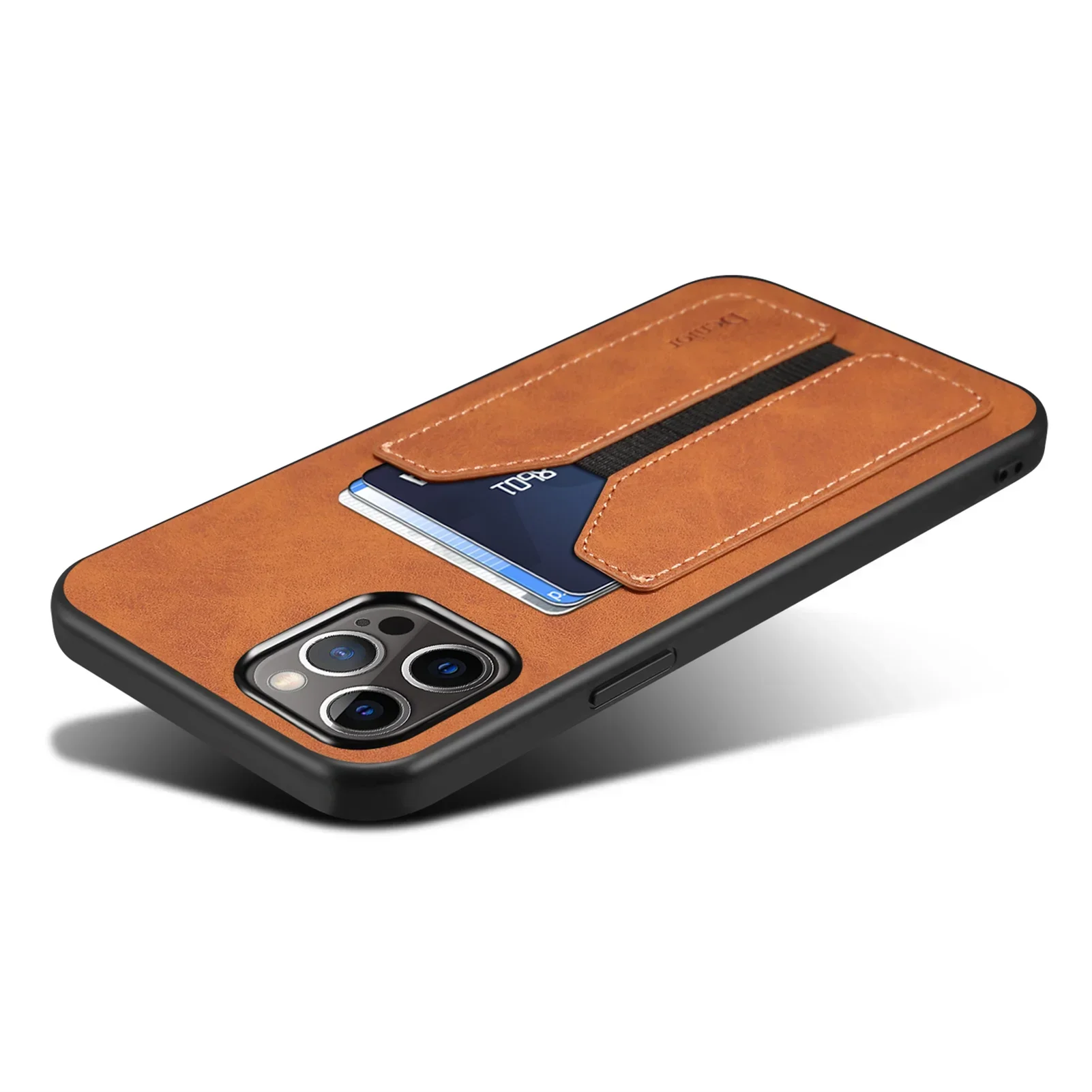 Sleek Leather Card Pocket Wallet Phone Case with Back Cover Design