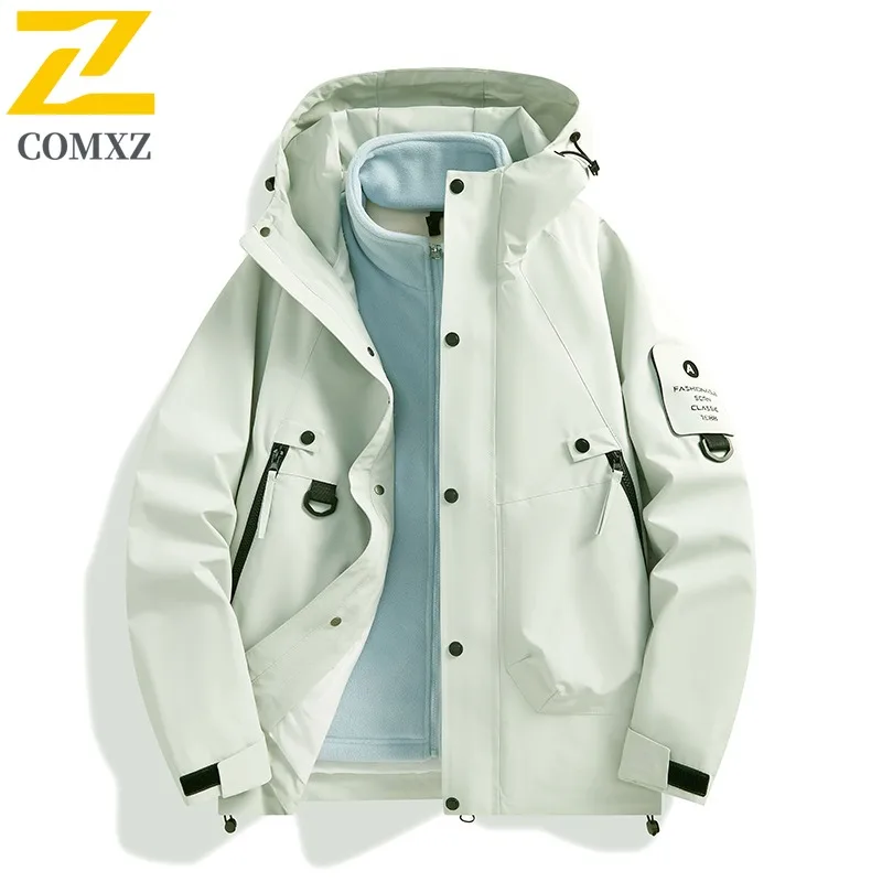 COMXZ Luxury Hooded Mens Jacket Hiking Travel Thickened Warm Motorcycle Jacket Classic Outdoor Cold Resistant Winter Clothing
