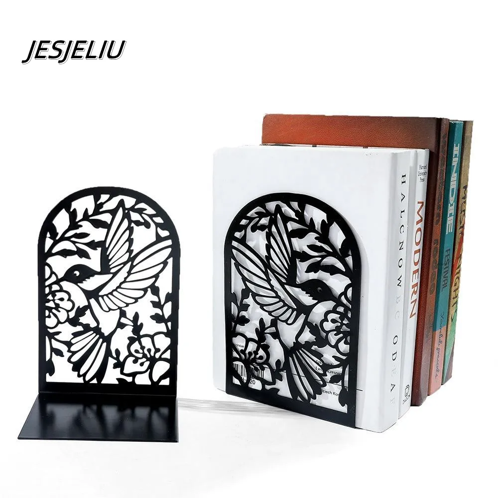 JESJELIU 2Pcs Metal Bookends Stand Bookshelf Desktop Storage Display Rack Book Holder School Stationery Office File Organizer