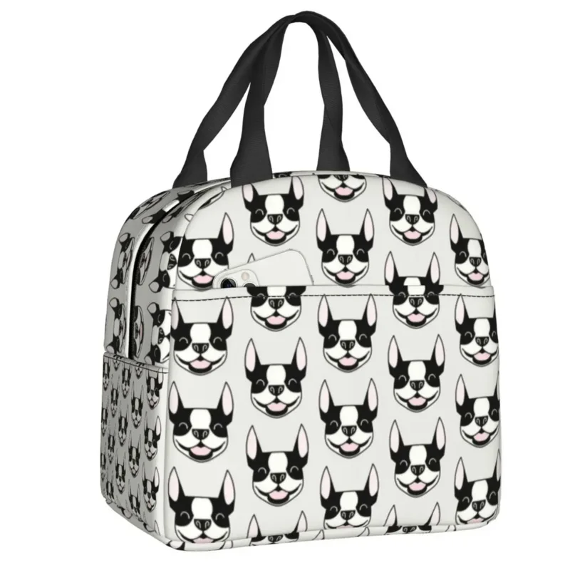 

Smiling Boston Bull Terrier Dog Portable Lunch Box Women Waterproof Puppy Pet Cooler Thermal Food Insulated Lunch Bag Kid School