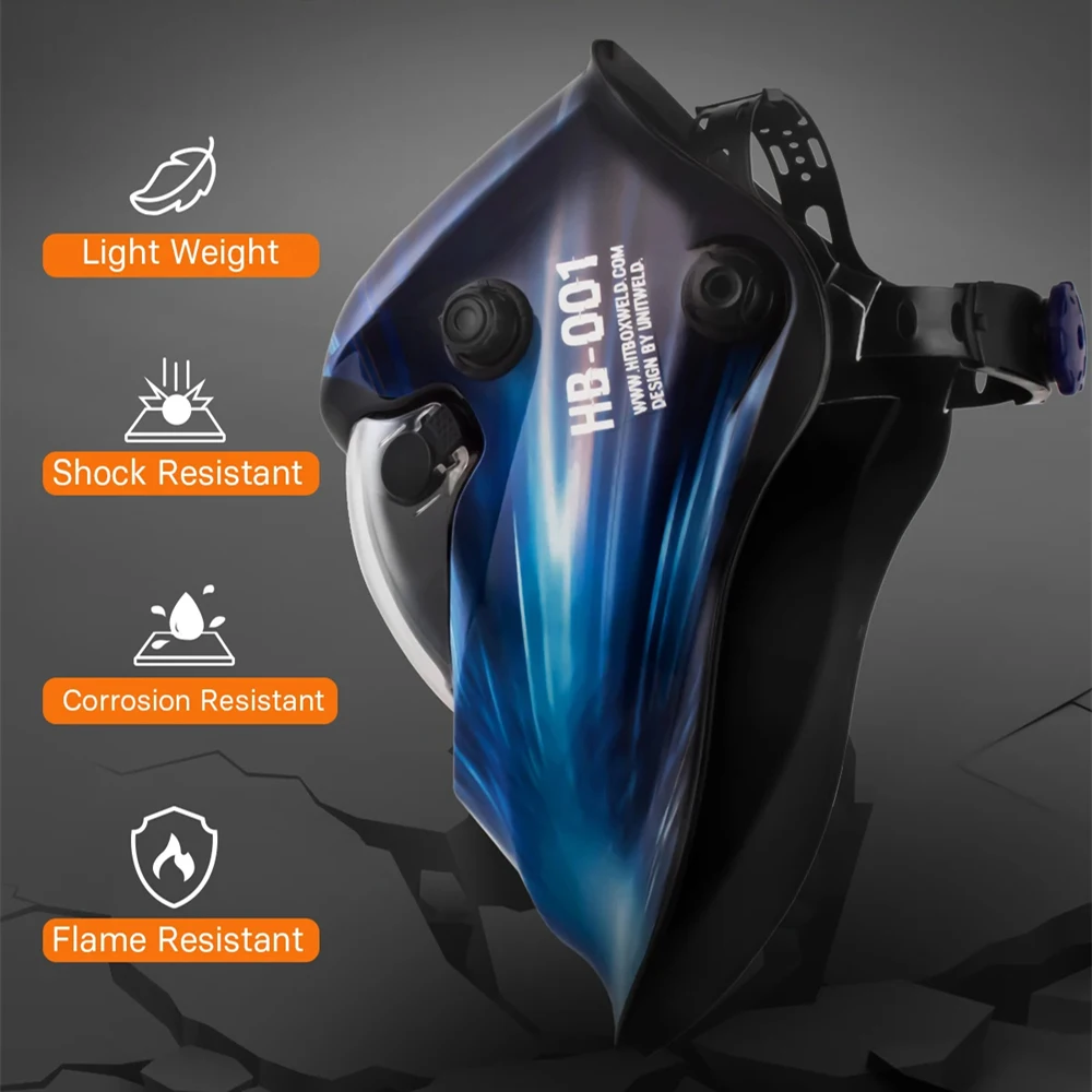 HITBOX Maschera per casco per saldatura Oscuramento automatico per saldatrice MIG TIG ARC Casco per saldatura a colori Ture Casco per visione super grande - immagine 2