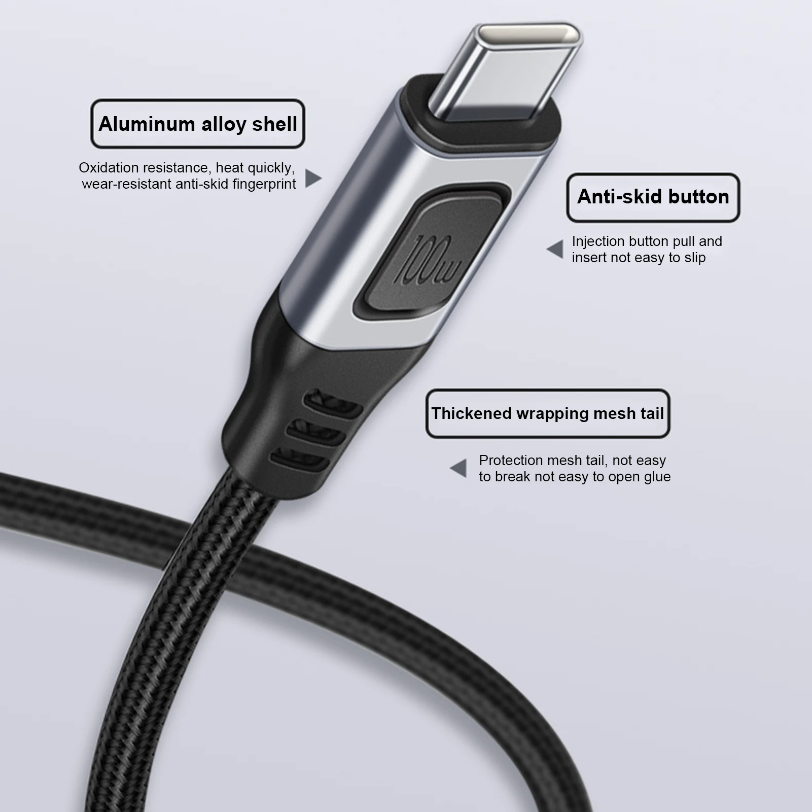 Charger Cable Fast ChCable With Emarker Chip 20V/5A Double-Head Nylon Braided Type C Data Cable For