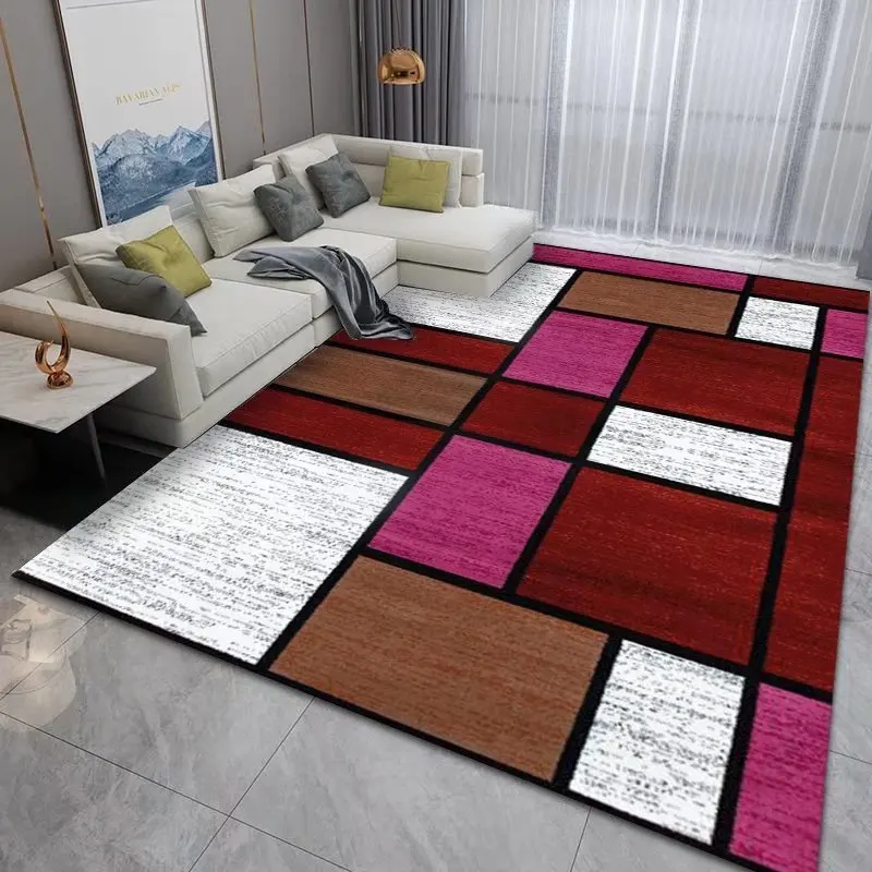 Striped Orange Living Room Carpet Nordic Geometric Room Decor Rug Fluffy Non-slip Bedside Rugs for Bedroom Thickened Flannel Mat 5