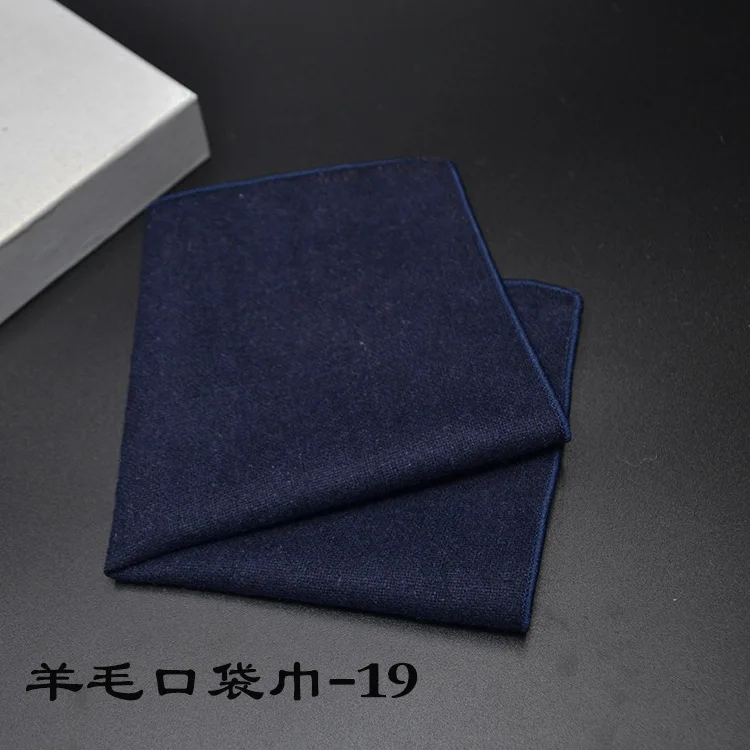 23*23CM New Vintage Wool Pocket Square Plaid Black Handkerchief Men's Business Suit Tie Accessories Scarf Hankies Tuxedo Cravat