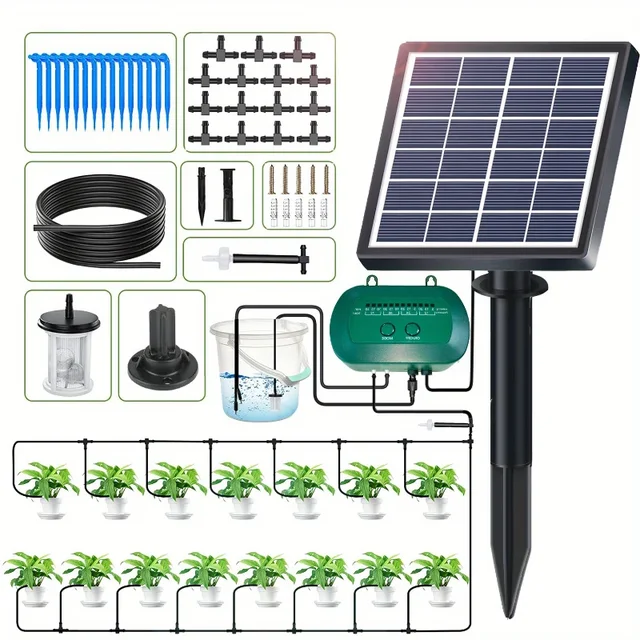 Système d'irrigation solaire pour jardin, kit d'irrigation goutte à goutte pour plantes en pot, système d'arrosage pour plantes de balcon 1