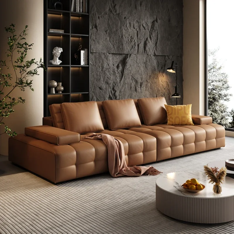 

Italian Minimalist Full Leather Sofa Living Room Light Luxury Modern Villa First Layer Cowhide