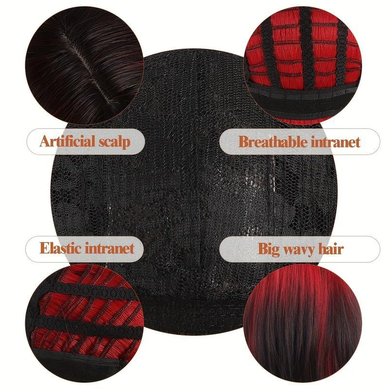LUPU 24inch Cosplay Wigs Synthetic Straight Black to Red Gradient Long Hair Wig Women's Halloween Costumes Heat Resisitant Fiber