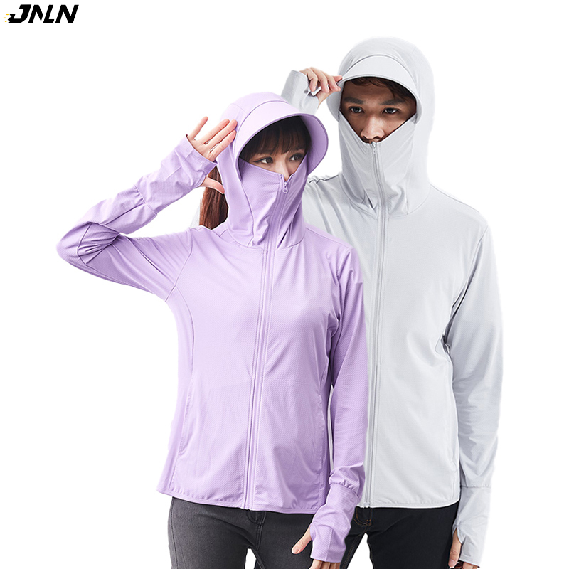 JNLN Camping Hiking Jacket Women Men Summer Quick Dry UV Protection Clothes Mesh Zipper Hooded Cardigan Sun Protection Clothing