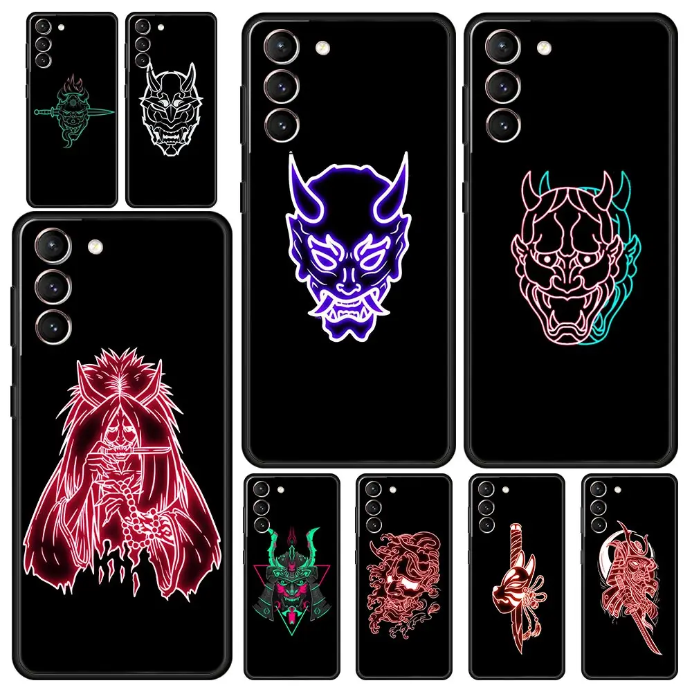 Custodia Per Telefono Neon Samurai Oni Mask Per Samsung Galaxy S24 S23 S22 5G S20 Ultra S21 Fe S10 S9 Plus S10E S8 Lite 20 Cover Morbida In Tpu