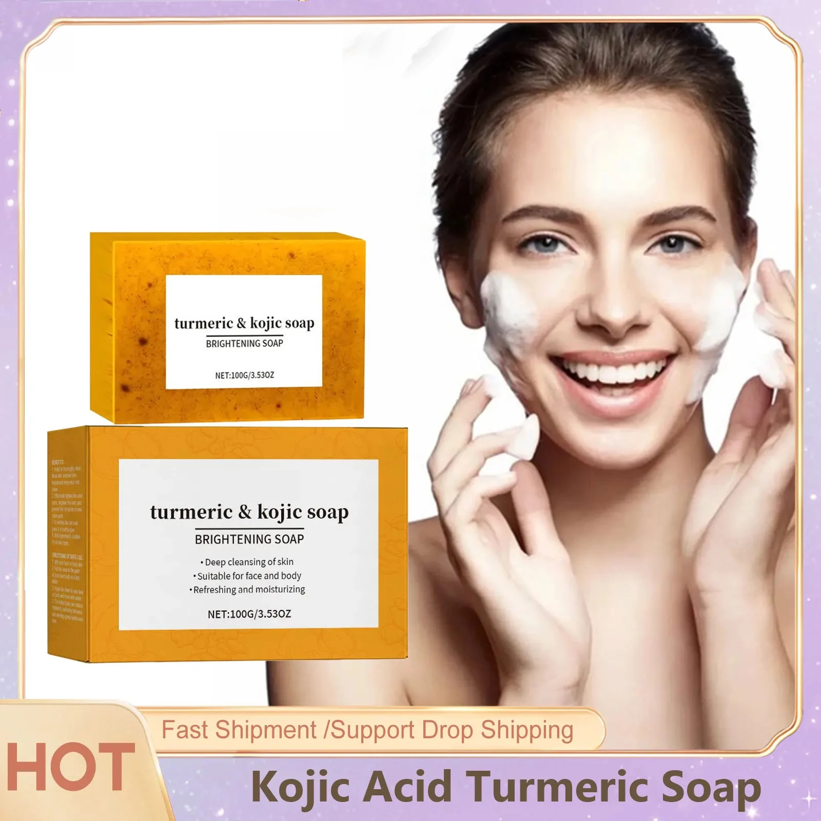 Lemon Turmeric Kojic Acid Soap Brightening for Dark Skin Glowing Even Skin Tone Smooth Deep Cleansing Oil Control Face Care