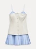 Patchwork Contrast Color Pleated Mini Dress Women Chic Strap Sleeveless Backless Single Breasted Dresses 2025 Spring Lady Robe 6