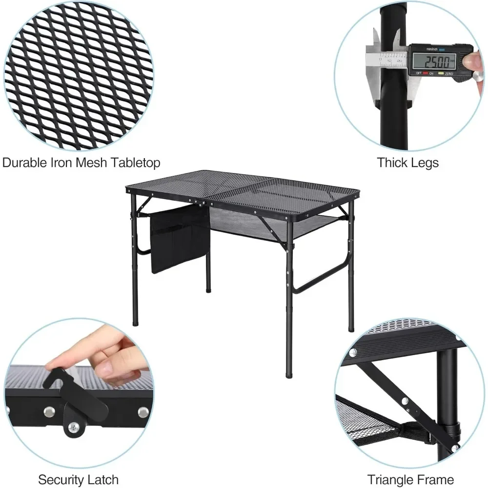 Folding Grill Table,Aluminum Portable Grill Stand Table for Outdoor Camping Picnic BBQ Lightweight, Adjustable Height, 36''x24'