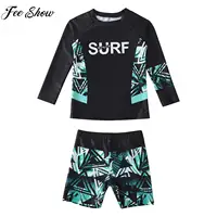 Little Boys Print Swimsuit Wetsuit Rash Guard Long Sleeve Top with Shorts Set Bathing Suit Swimwear Surfing Clothing Beachwear 1