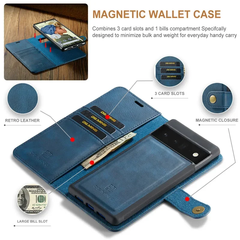 Leather Wallet Cover with Detachable Magnetic Case