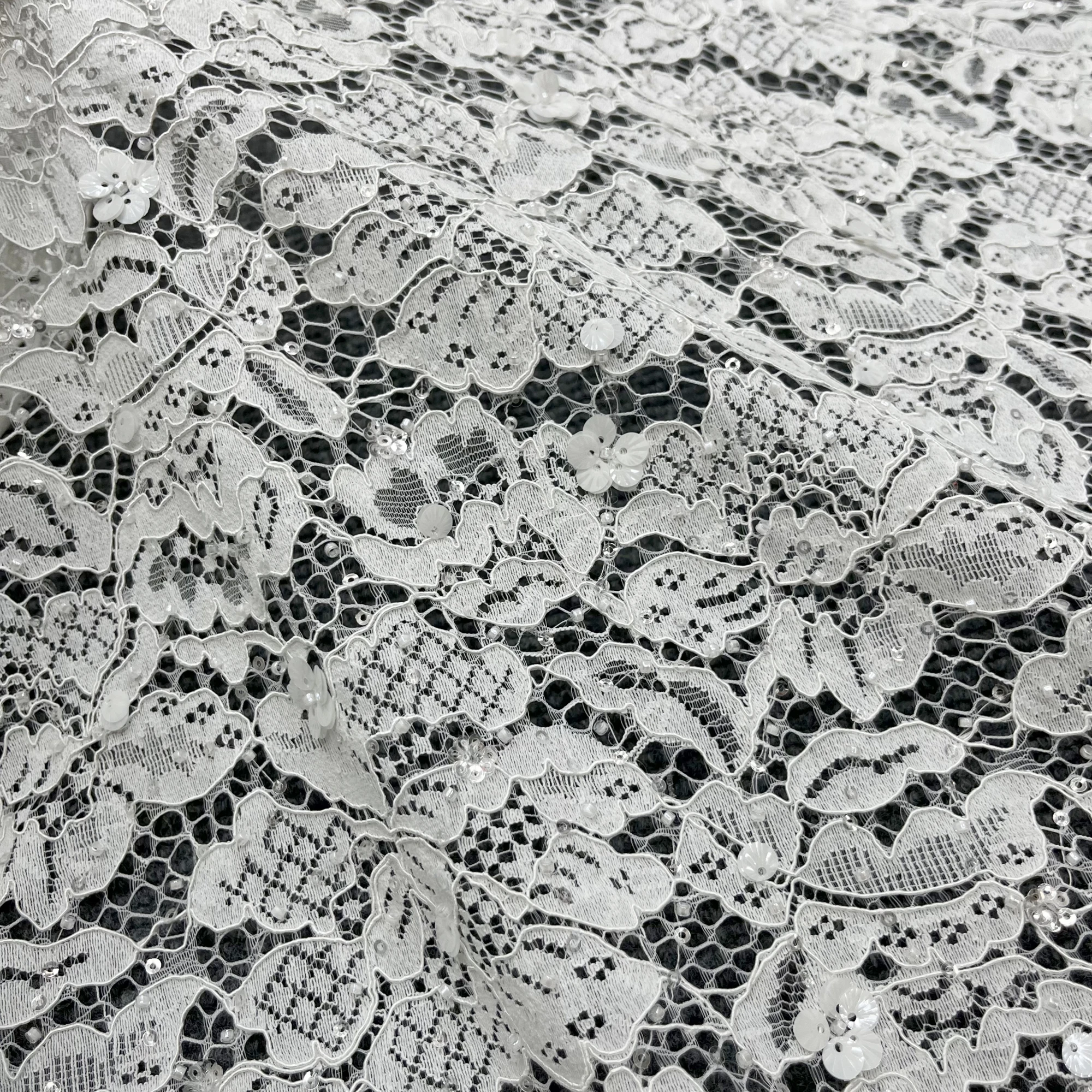 New Sequins Beads French Lace Embroidery High-end Wedding Evening Lace Fabric Customized Women\'s Dresses