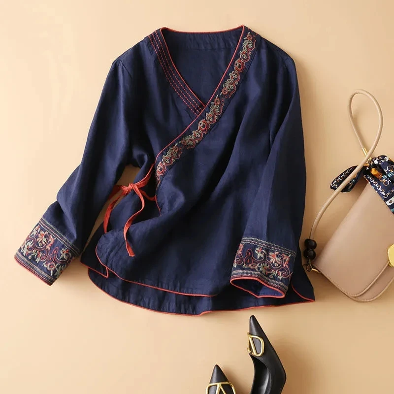 Women Chinese Shirt Chinese Cotton and Hemp Embroidery Top Summer Oriental Hanfu Loose Comfortable Top women chinese shirt