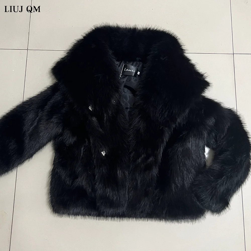 Frauen flauschige Jacke Winterkleid ung kurze Faux-Fox Pelz mäntel