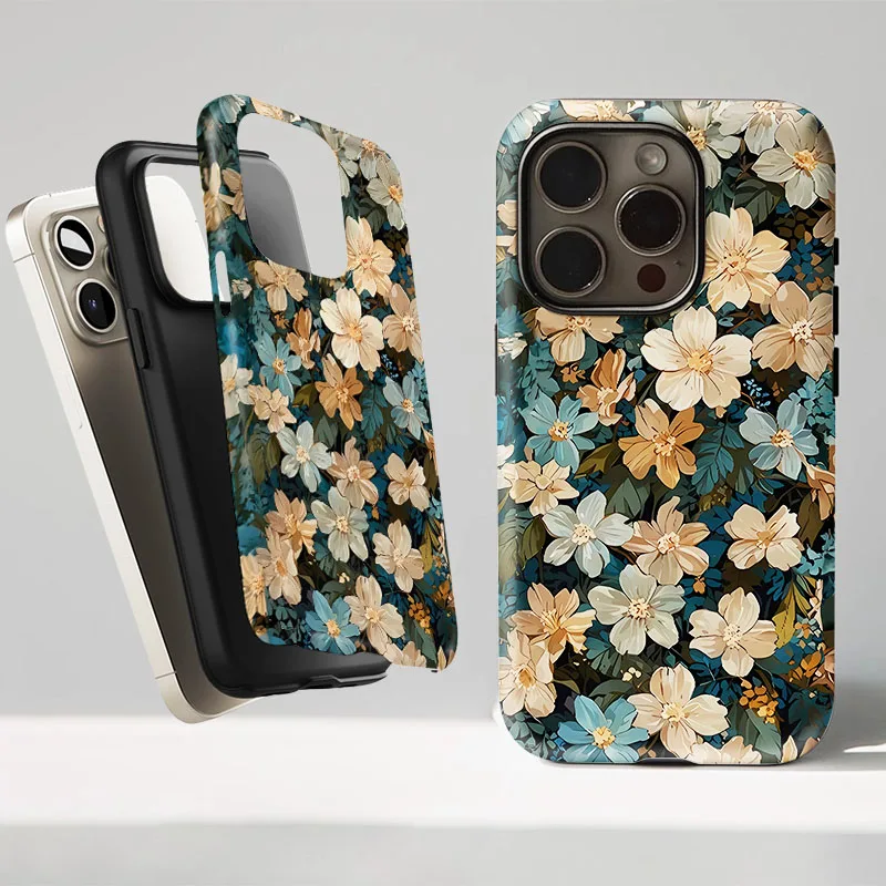 Retro Flower Phone Case with 2-in-1 Protection Film