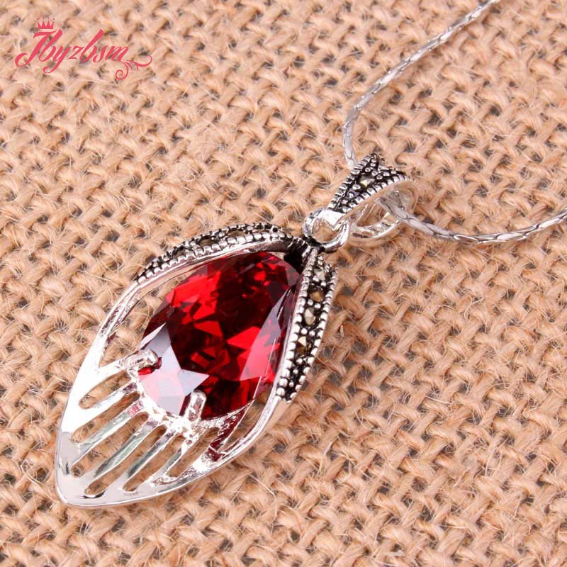 

10x14mm Oval Faceted CZ Red Green White Crystal Stone Marcasite Tibetan Silvers Gorgeous Jewelry Necklace Pendant Charms 1 Pcs