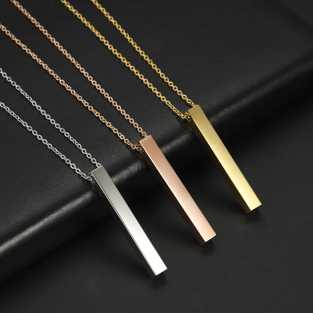 Vertical bar rectangle necklace in gold and silver stainless steel.