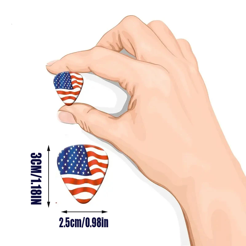6 pcs PVC Guitar Picks With Pu Carrying Pouch set , US FLAG Double-sided printing ，For ukulele，Electric ，Acoustic Guitars, Gift