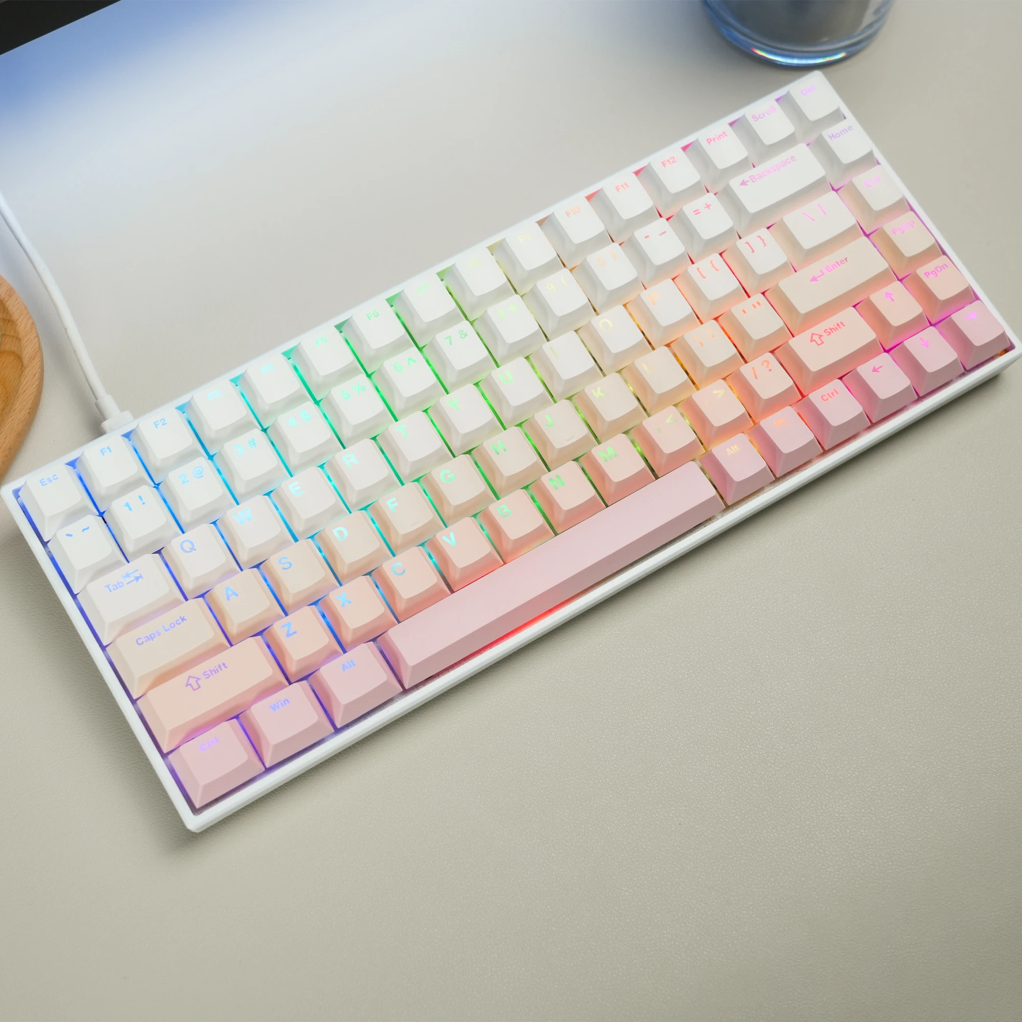 Top Print Backlit Pbt Keycap Duplo Tiro Brilhar Através de Keycap para Gateron Cherry mx Gamer Teclado Mecânico Tecla 132 Rosa