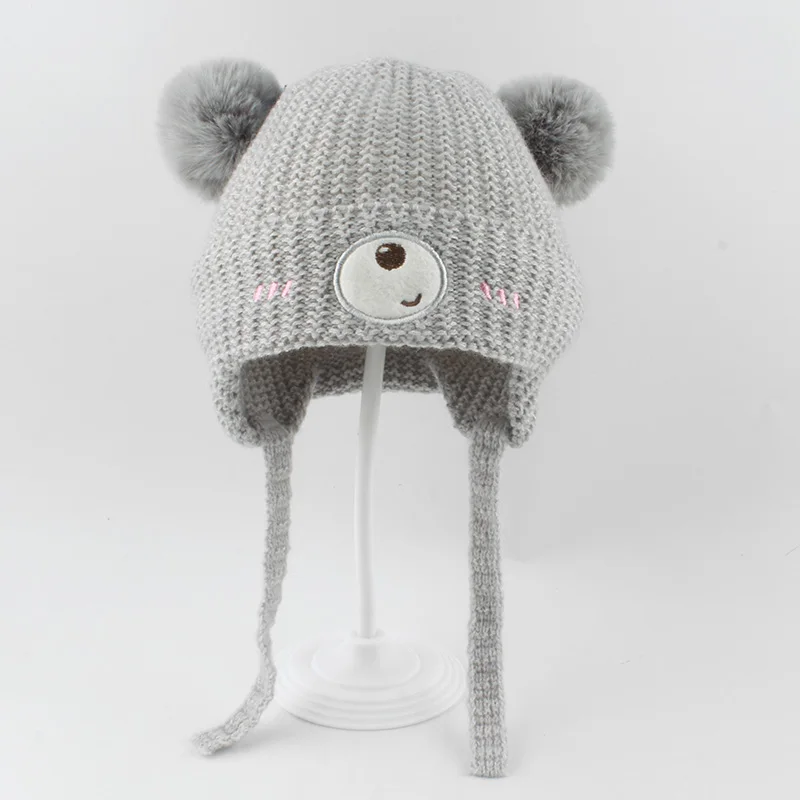 

Baby Girl Boy Winter Hat Warm Knitted Hats With Pompom Kids Faux Fur Lining Wool Knit Beanie Crochet Bonnet Toddler Cap