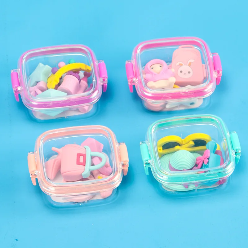 Eraser Set Creative Detachable Food Snack Lunch Box Eraser Set Play House Cartoon Student Prize Stationery Supplies pencil eraser,eraser pen,plasticine eraser,eraser refillable pen,biscuit eraser,kneadable eraser,retractable eraser