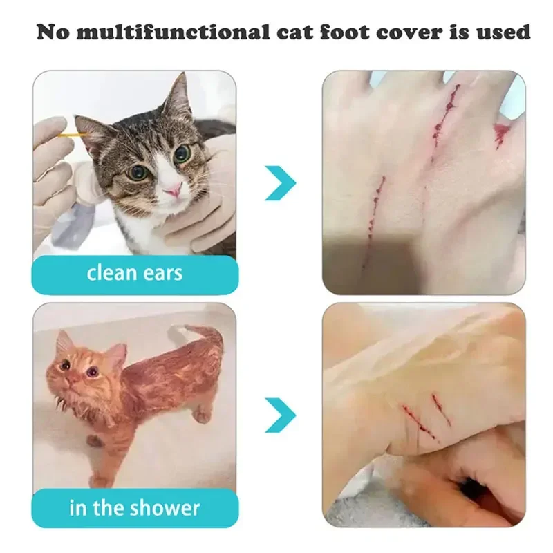 Cubierta de pies para baño de gatos, Juego de 4 piezas, multifuncional, de silicona, antiarañazos, zapatos mágicos de baño 2
