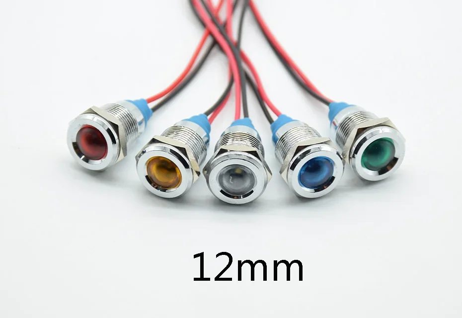 Description Picture 2 of item1pc 12mm 6V 12V 24V 220V  Waterproof Warning LED Metal Indicator Pilot Light Signal Lamp  Machine Car Boat Working PC Power