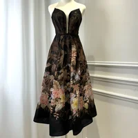 Beach Vacation Dress Australia Luxury Design Silk Linen Clothe Vintage black Floral Print Sleeveless Midi Dress for summer Party 1