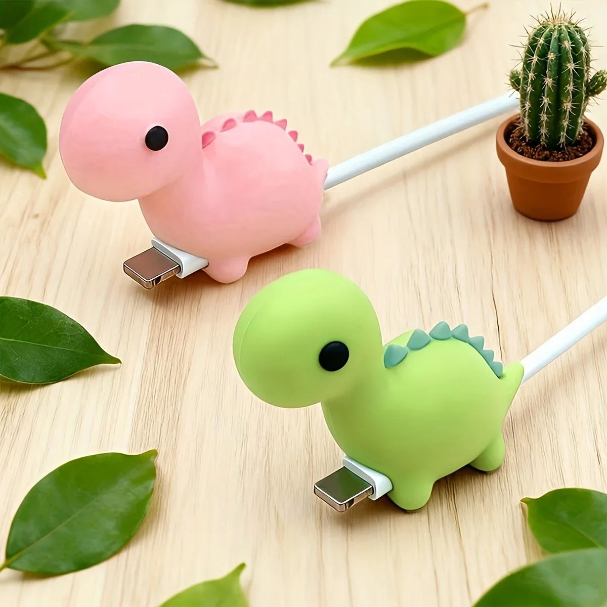 Whimsical Pink and Green Dinosaur Cable Protector – Durable Charging Cable Sleeve
