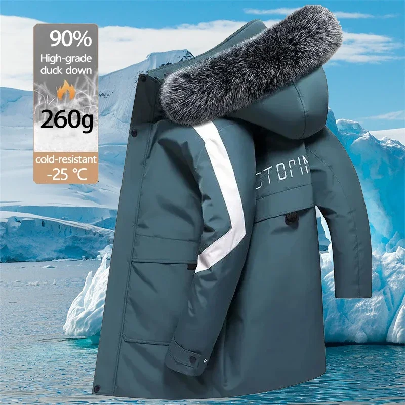 White Duck Down Down Coat Men Puffer Jackets New Medium-length Hooded Winter Wear Handsome Men's Coats Parka Winter Man Jacket