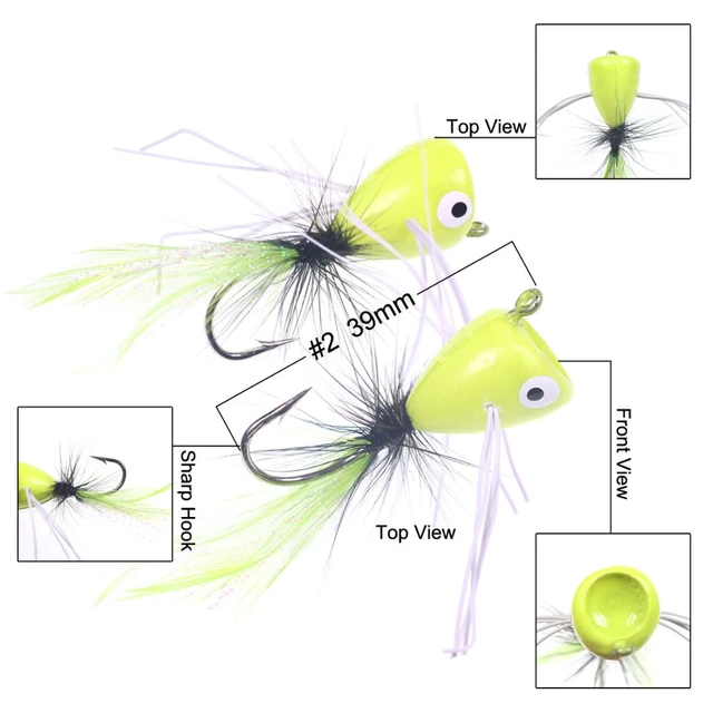 Wifreo 10pcs #2 Bass Bluegill Fly Fishing Poppers Flies Lures for Large  Size Carppie Fishing Topwater Popper Fly White Red Black - AliExpress
